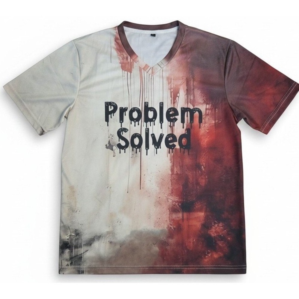 Problem Solved Womens V-Neck Shirt Large Graphic Short‎ Sleeve Multicolor Tee